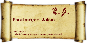 Mansberger Jakus névjegykártya